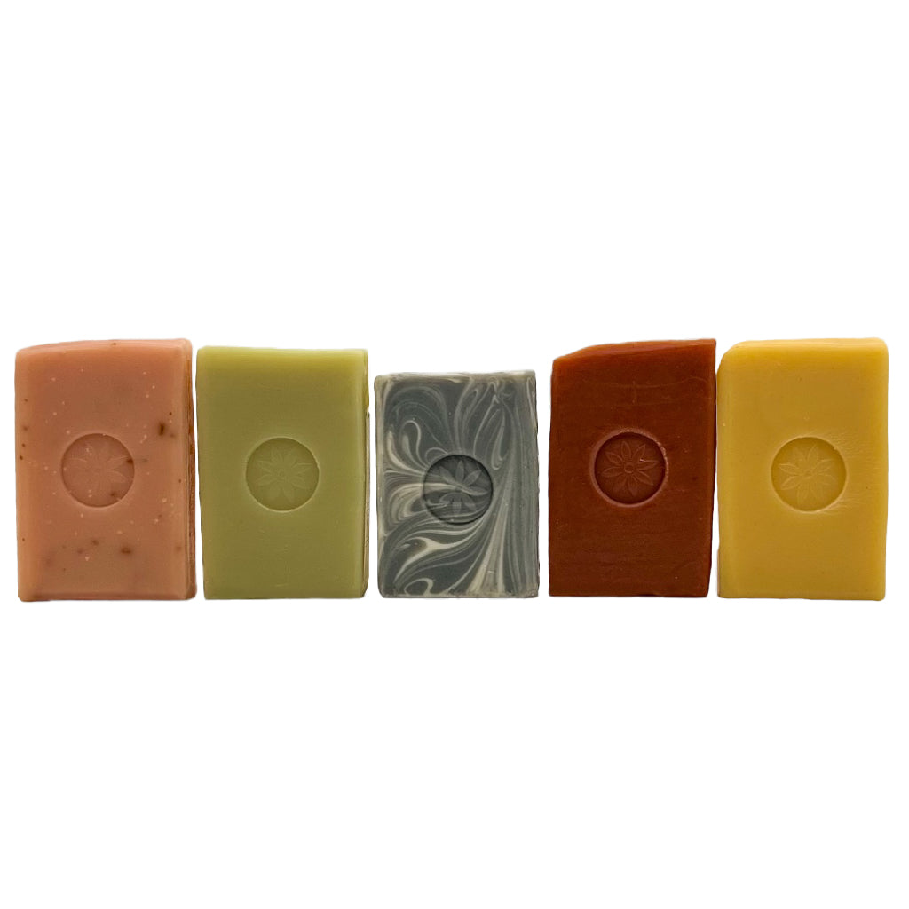 Petit floral bar soaps unwrpaped. Rose geranium, Neroli, Jasmine Sambac, Ylang Ylang, and Linden Blossom.