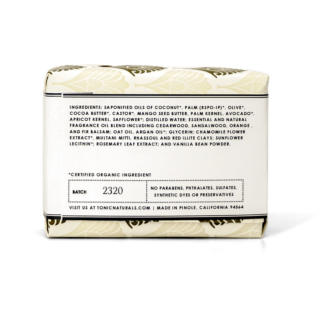 Ingredient panel for TONIC Cedar Sandalwood bar soap