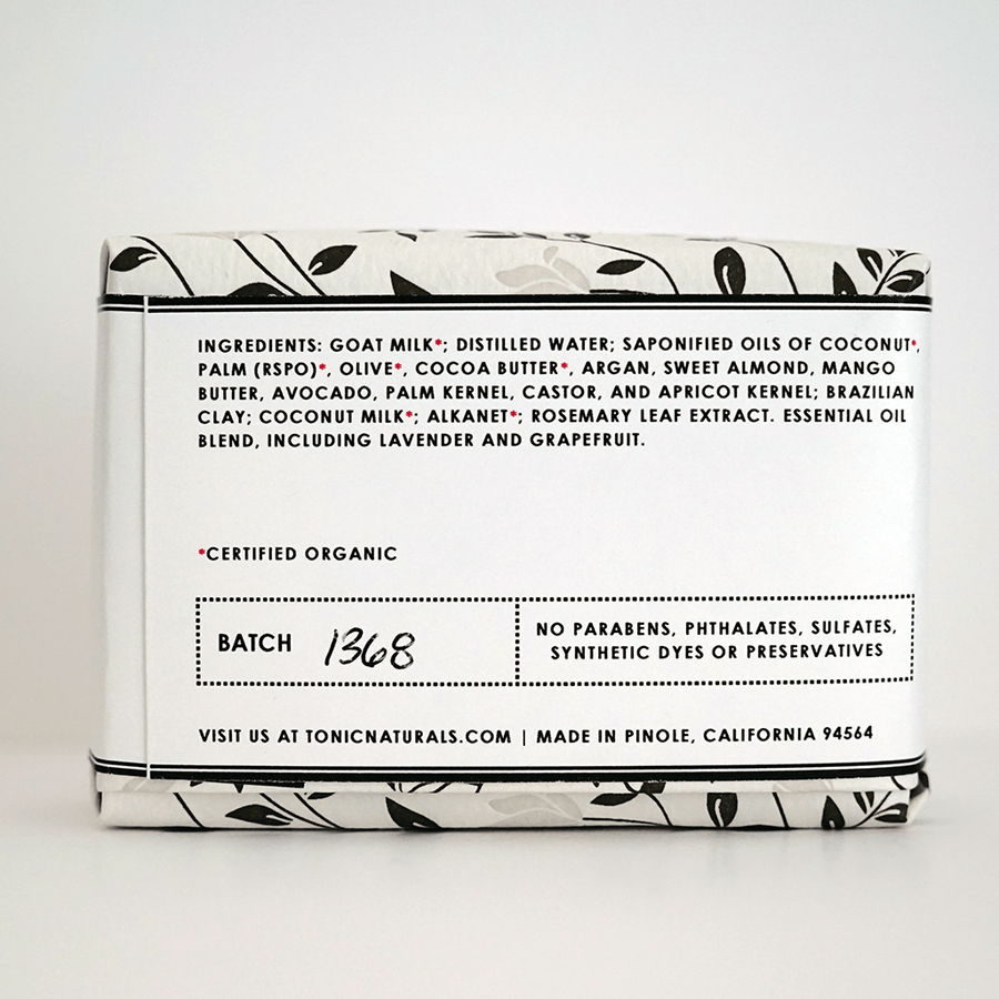 Wrapped Lavender Cream Bar Soap with Ingredient Details | TONIC