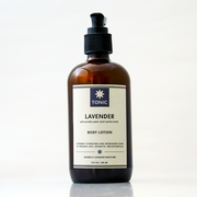 TONIC Lavender Body Lotion with Prickly Pear and Sacha Inchi Oils - in an amber bottle on an off white background