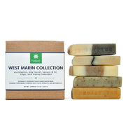 West Marin Collection Soap Sampler with five petit bar soaps - eucalyptus, bay laurel, spruce & fir, sage, and honey lavender